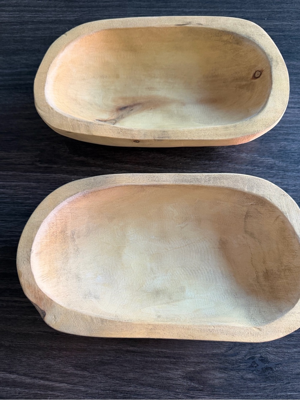 Handcrafted Wood Dough Bowl - Natural Wood Set of 2